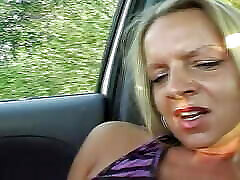 Amazing blonde eroplen sex girl from Germany loves eating cum in the car