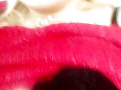 Home striptease in a red sweater and brleggings hump with a gentle orgasm. Close-up. Part 2