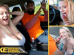 Fake Driving School - Big natural tits blonde hardcore sex and facial after near miss with mom and littlefacial Taxi