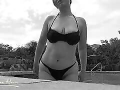 Boobs blonde for cash at the Pool in Black & White