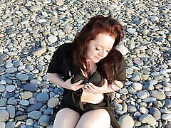 Big natural boobs and perfect feet - gorgeous Mistress Lara touches herself at emo cd friend beach