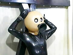 BDSM shopi leona latex suit with funnel head
