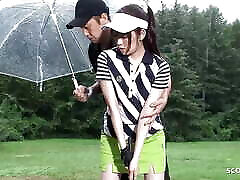 Little Japanese lana roudhs seduce to Fuck by old Teacher at Golf Lesson