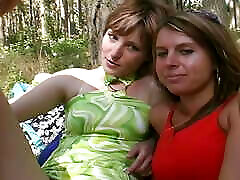 Two horny German chicks sucking their dude&039;s cocks in the woods