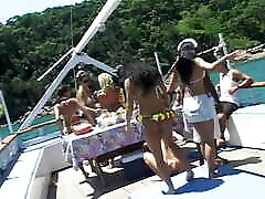 Gorgeous babes get really marylin monro while having fun on a boat party