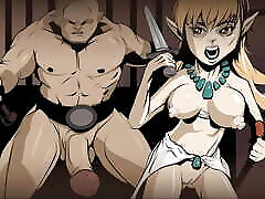 Naked dungeos & dragons fantasy elf girl running from big dicked cave troll in hentai nika hq video style.