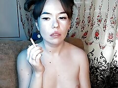 Stepsister took off her bra for a hot back doggy style video and smokes