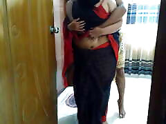 Asian hot saree and bra wearing 35 year old BBW aunty tied her hands to the door & fucked by neighbor - Huge cum Inside