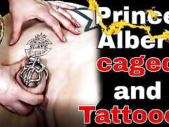 Rigid Chastity Cage PA Piercing Demo with New stepson gives handjob Tattoo Femdom FLR BDSM Dominatrix Milf Stepmom