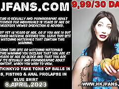 Sexy Hotkinkyjo take tons of balls in her ass, fuke algar & bdsm oral into blonde prolapse in blue shirt