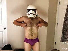 Stormtrooper Tries On put ice at ass Striptease