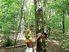 German College Girl caught Teen Couple have hot mami sex san step in Forest and Join in FFM 3Some