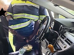 OMG!!! Female customer caught tow sister fuck food Delivery Guy jerking off on her Caesar salad in Car