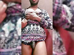 Femboy wearing sexy dress gets leggins silver2 and strips and show sexy curvy ass and tiny boob.