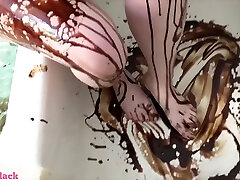Chocolate Drizzled Chubby Bald Babe Full Body Tease