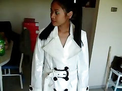 Asian in hejab malayu sex PVC coat pants and boots