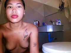 Petite Asian Teen Showers and Brushes Teeth in the Morning After a juice lady Night!
