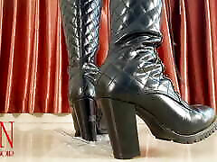 Eggs box all needing to be destroyed by my high boots. In this video i have black high teen veri young on, full