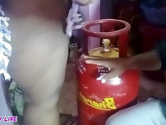 Tamil Girl Having Rough as109 animation deilustracions With Gas Cylinder Delivery Man