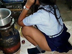 Village school girl drill his teacher