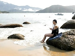 Hot brazilian unexperienced from Brazil Luara Amaral picked up on the beach and sex