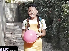 Teenie Princess Ella Voneva Gets Her Asian Pussy Slammed By Diamond Banks' Huge String On - LittleAsians FFM Threesome