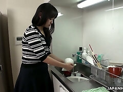 Too tired hubby falls asleep while his colleague plumbs his wife Risa Kurokawa