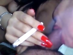 indonesian babe providing deep throat while smoking