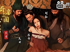 Busty hot Chinese wife with sexy cosplay dress have her first-ever time group sex with 3 big cocks