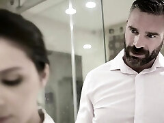 Startled euro maid has no choice then to pound her boss