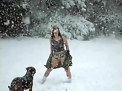 Mega-slut stripping in cold weather