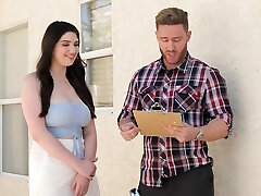 Brunette Alyx Starlet receives cum on tits after being fucked