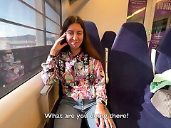 A stud traveler seduced a boy on a train and gave him a blowjob in public