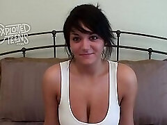 19 Yr old amateur with DDD breasts licks the cameraman'_s ass