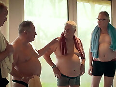 Older vs young gang-bang - teen gets fucked by a lot of grandpas