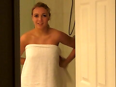 Enticing platinum-blonde senorita with a mouth-watering body takes a shower