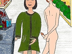 Buck flashes Miss Wong horny Japanese granny at the shop