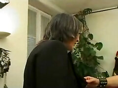 Mature hoe tied up helpless in leather by master
