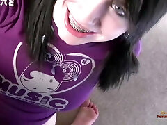 Busty brunette schoolgirl craving his warm cum