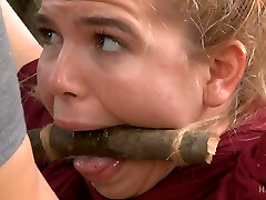 Cutie in the woods strapped up and caned by her new master
