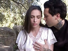 Kinky pervert fucks strapped up girlfriend Casey Calvert and ejaculates on her snatch