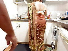 Indian Couple Romance in the Kitchen - Saree Sex - Saree lifted up, Bootie Spanked Melons Press