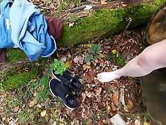 Torturous brush insertion naked in the woods