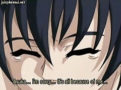 Busty brunette anime honey is strapped up and gets drilled from behind