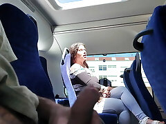 Exhibitionist entices MILF to Suck & Jerk his Dick in Bus until He Ejaculates