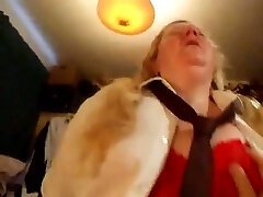 Enormously fat and horny mature tart with ugly flabby belly was riding cock