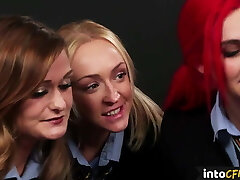 CFNM schoolgirls cocksucking a tied up servant