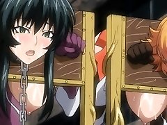 Caught and chained anime porn babes gets brutally group-fucked