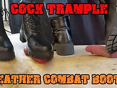 Crushing his Cock in Combat Boots Black Leather - CBT Bootjob with TamyStarly - Ballbusting, Female Dominance