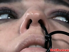 Pierced bdsm sub caned by maledom while roped